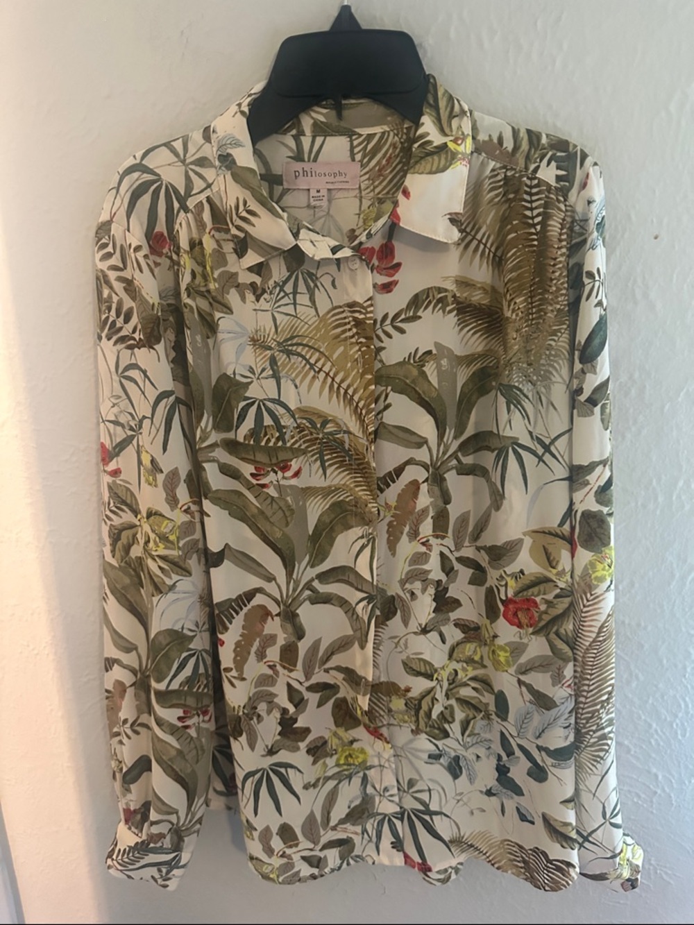 Philosophy Cream Botanical-Print Button Down Top